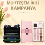 Kadınlara Özel Bileklik Hediyeli Akıllı Saat ve Dijital Göstergeli ANC Özellikli Bluetooth Kulaklık