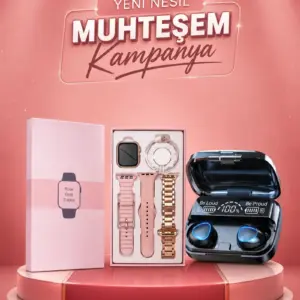 Aksesuar Hediyeli Akıllı Saat ve Dijital Göstergeli Powerbankli Bluetooth Kulaklık
