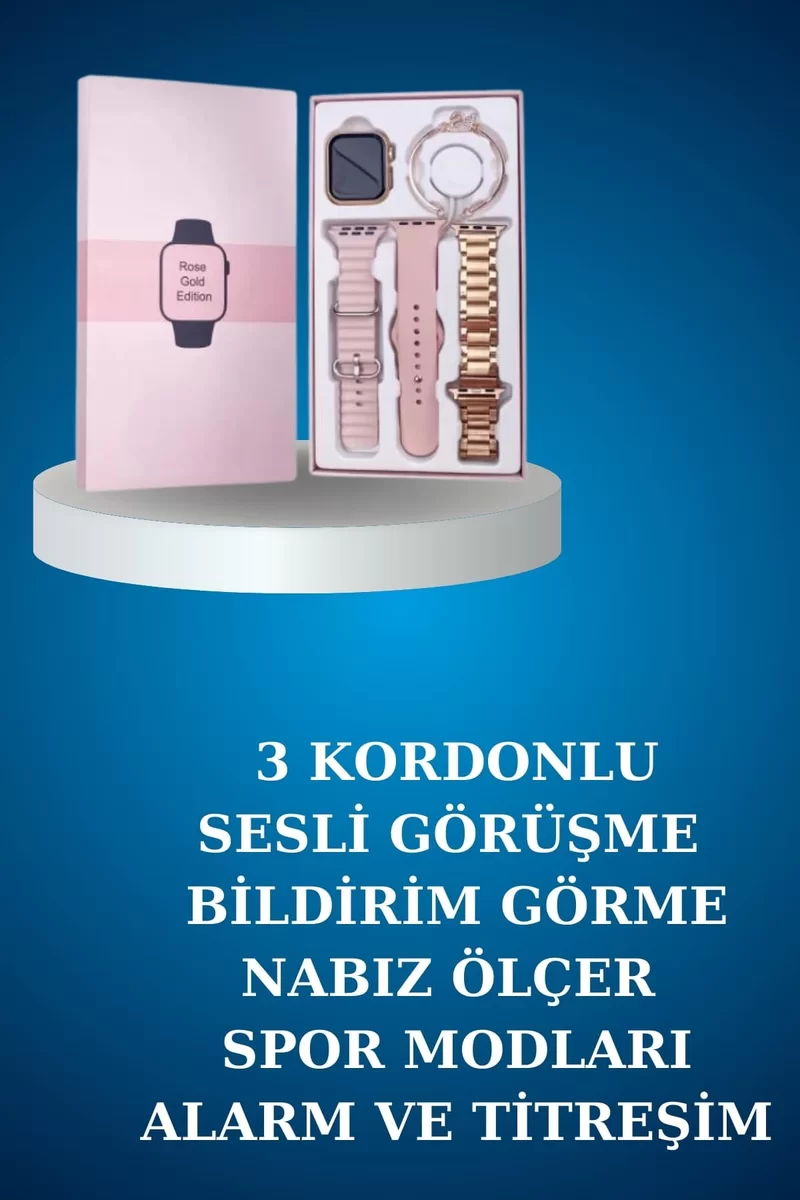 Kablolu Bluetooth Kulaklık ve Kadınlara Özel Bileklik Hediyeli Yeni Nesil Akıllı Saat 3 Kordonlu 3 Kablolu Bluetooth Kulaklık ve Kadınlara Özel Bileklik Hediyeli Yeni Nesil Akıllı Saat 3 Kordonlu - Görsel 3