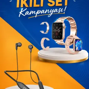 Kablolu Bluetooth Kulaklık ve Kadınlara Özel Bileklik Hediyeli Yeni Nesil Akıllı Saat 3 Kordonlu