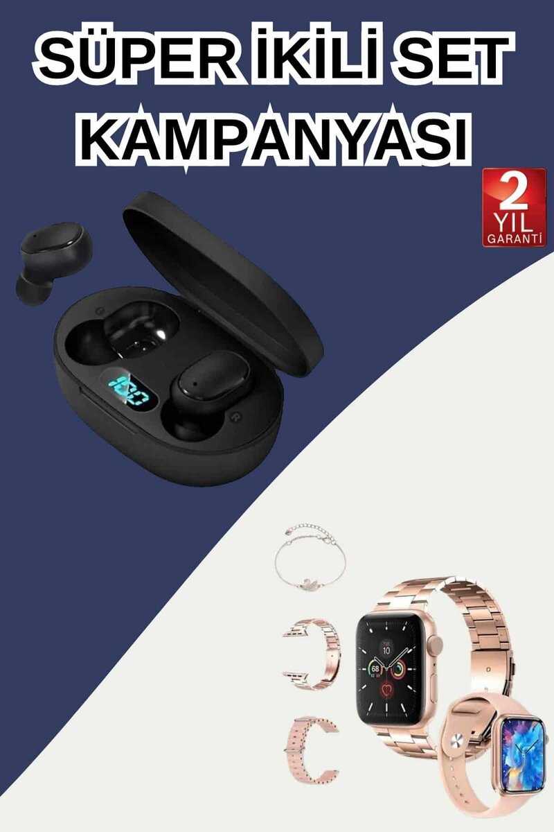 Nabız Ölçer Hediye Bileklikli Akıllı Saat ve Dijital Göstergeli Bluetooth Kulaklık Çoklu Şarj Girişi 1 Nabız Ölçer Hediye Bileklikli Akıllı Saat ve Dijital Göstergeli Bluetooth Kulaklık Çoklu Şarj Girişi