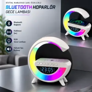 Bluetooth Hoparlör 15W Kablosuz Hızlı Şarj LED Gece Lambası