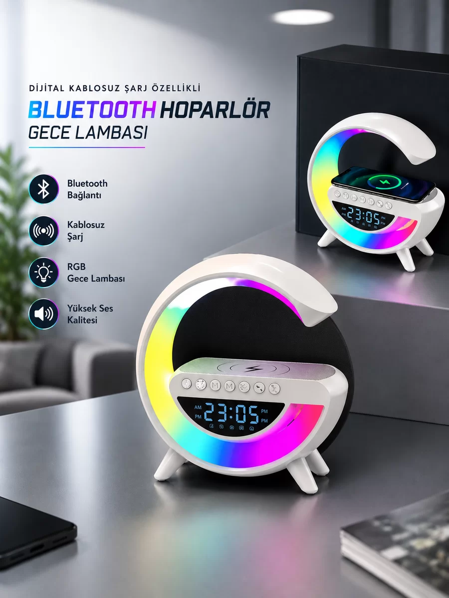 Bluetooth Hoparlör 15W Kablosuz Hızlı Şarj LED Gece Lambası 1 Bluetooth Hoparlör 15W Kablosuz Hızlı Şarj LED Gece Lambası