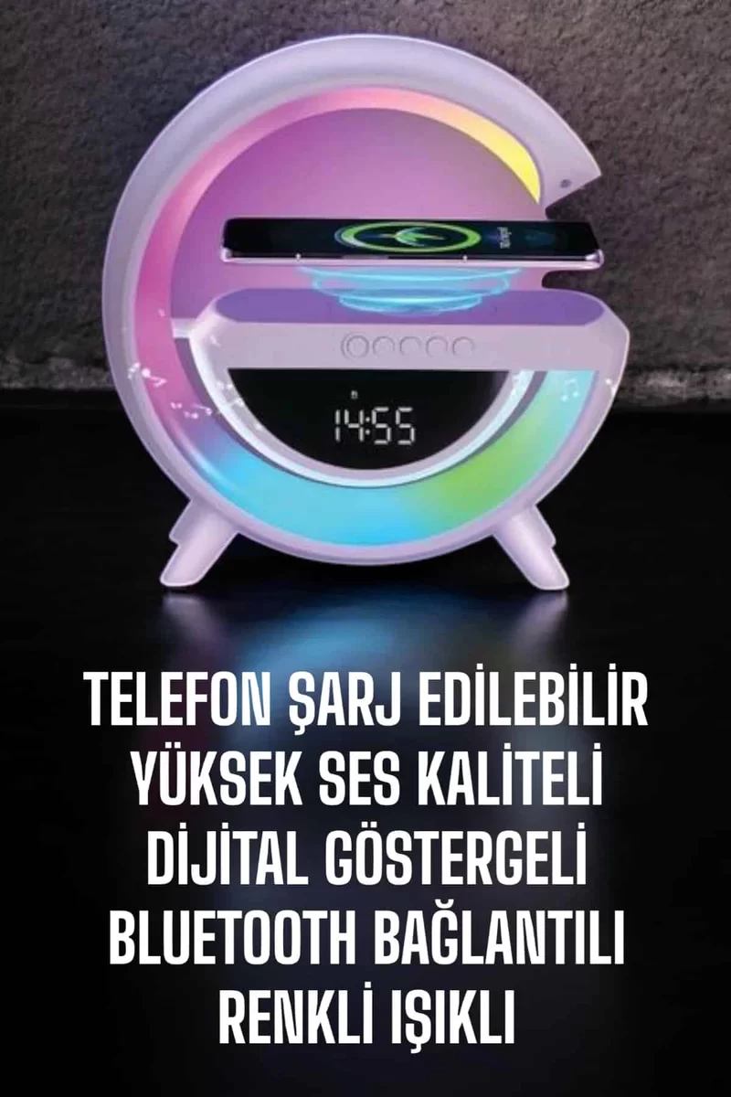 Bluetooth Hoparlör 15W Kablosuz Hızlı Şarj LED Gece Lambası 2 Bluetooth Hoparlör 15W Kablosuz Hızlı Şarj LED Gece Lambası - Görsel 2