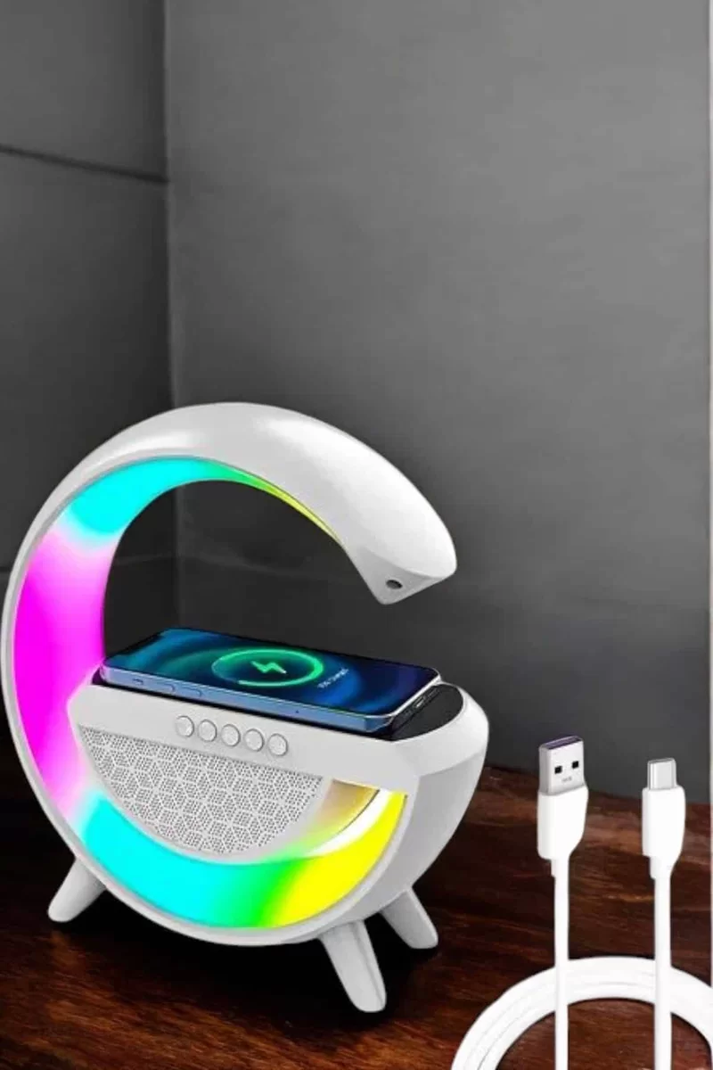 Bluetooth Hoparlör 15W Kablosuz Hızlı Şarj LED Gece Lambası 4 Bluetooth Hoparlör 15W Kablosuz Hızlı Şarj LED Gece Lambası - Görsel 4