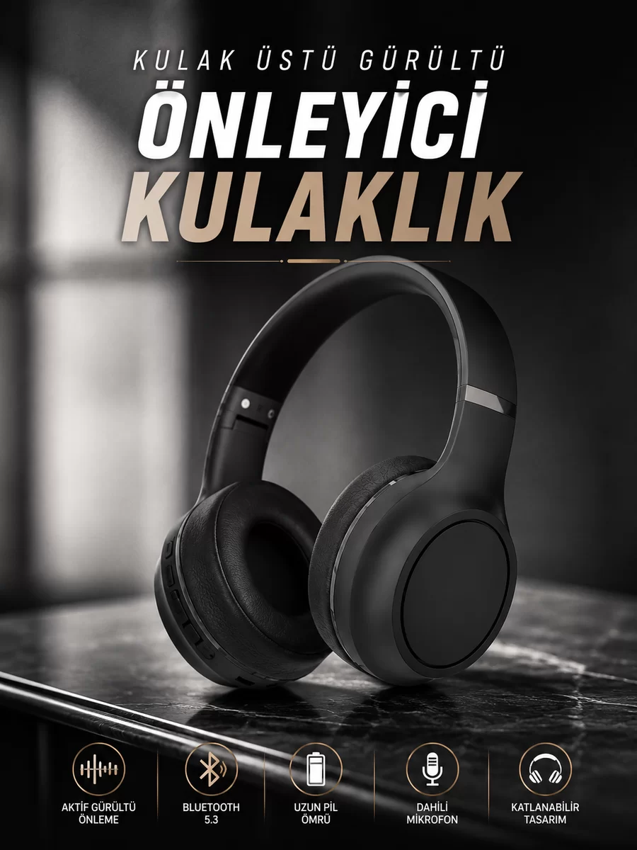 Kulak Üstü Kablosuz Bluetooth Kulaklık Gürültü Önleyici Ayarlanabilir 1 Kulak Üstü Kablosuz Bluetooth Kulaklık Gürültü Önleyici Ayarlanabilir