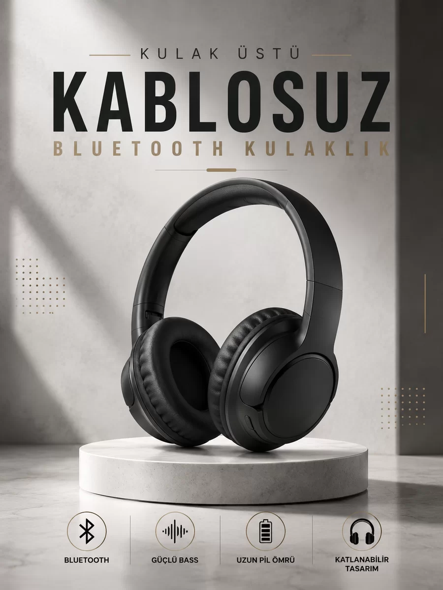 Kulak Üstü Kablosuz Bluetooth Kulaklık Yüksek Ses Kaliteli ANC Özelliği 1 Kulak Üstü Kablosuz Bluetooth Kulaklık Yüksek Ses Kaliteli ANC Özelliği