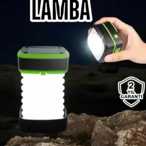 Katlanabilir Kamp Lambası Solar Fener Görünümlü 3 Kademeli Şarjlı