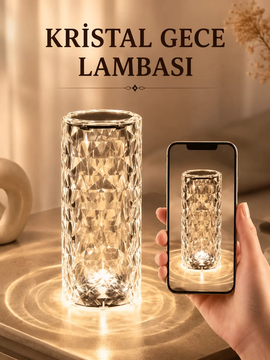 Kristal Dokunmatik Ve Kumandalı Masa Ve Gece lambasI 1 Kristal Dokunmatik Ve Kumandalı Masa Ve Gece lambasI