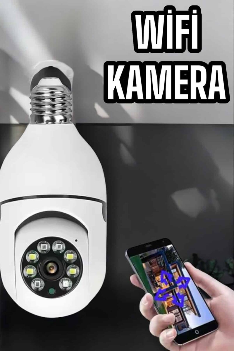 Wifi Kamera Duylu Ampul Görünümlü 360 Derece Dönebilen Ev Kamerası 1 Wifi Kamera Duylu Ampul Görünümlü 360 Derece Dönebilen Ev Kamerası