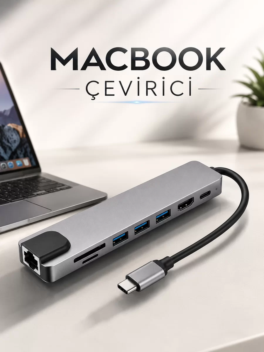 Çevirici Dönüştürücü Adaptör Macbook 3 In 1 Type-C To Hdmı USB 3.0 1 Çevirici Dönüştürücü Adaptör Macbook 3 In 1 Type-C To Hdmı USB 3.0