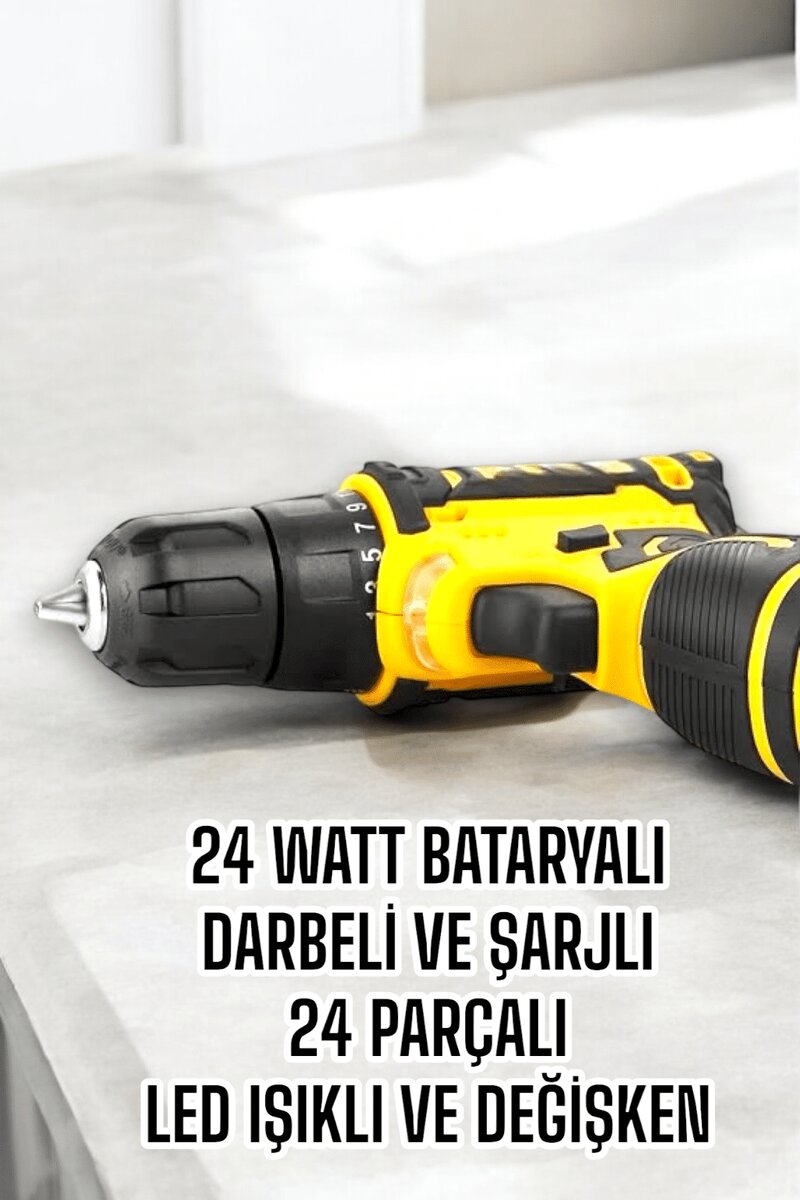 Çift Bataryalı Metal Dişli Darbeli Şarjlı Matkap Seti 24W Güç ve 24 Parça Aksesuar 4 Çift Bataryalı Metal Dişli Darbeli Şarjlı Matkap Seti 24W Güç ve 24 Parça Aksesuar - Görsel 4