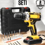 Çift Bataryalı Metal Dişli Darbeli Şarjlı Matkap Seti 24W Güç ve 24 Parça Aksesuar