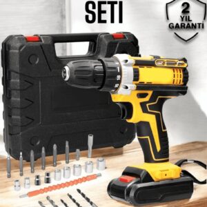 Çift Bataryalı Metal Dişli Darbeli Şarjlı Matkap Seti 24W Güç ve 24 Parça Aksesuar