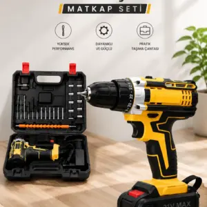 Metal Dişli 24W Akülü Matkap -Çift Bataryalı ve LED Çalışma Işığı ile Tam Set