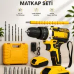 24 Parça Çift Bataryalı Şarjlı Matkap Seti 24W Motor ve Otomatik Mil Kilitli Tasarım