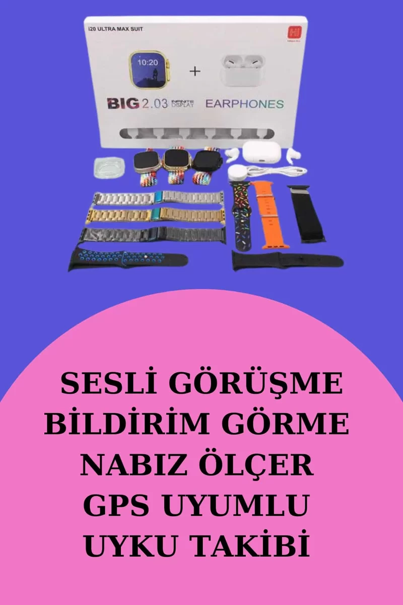 Akıllı Saat Bluetooth Kulaklık Hediyeli Bildirim Görme Sesli Görüşme Çoklu Kordon 2 Akıllı Saat Bluetooth Kulaklık Hediyeli Bildirim Görme Sesli Görüşme Çoklu Kordon - Görsel 2