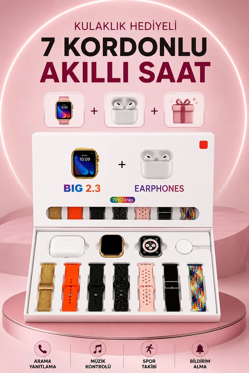 Akıllı Saat Bluetooth Kulaklık Hediyeli Bildirim Görme Sesli Görüşme Çoklu Kordon 1 Akıllı Saat Bluetooth Kulaklık Hediyeli Bildirim Görme Sesli Görüşme Çoklu Kordon