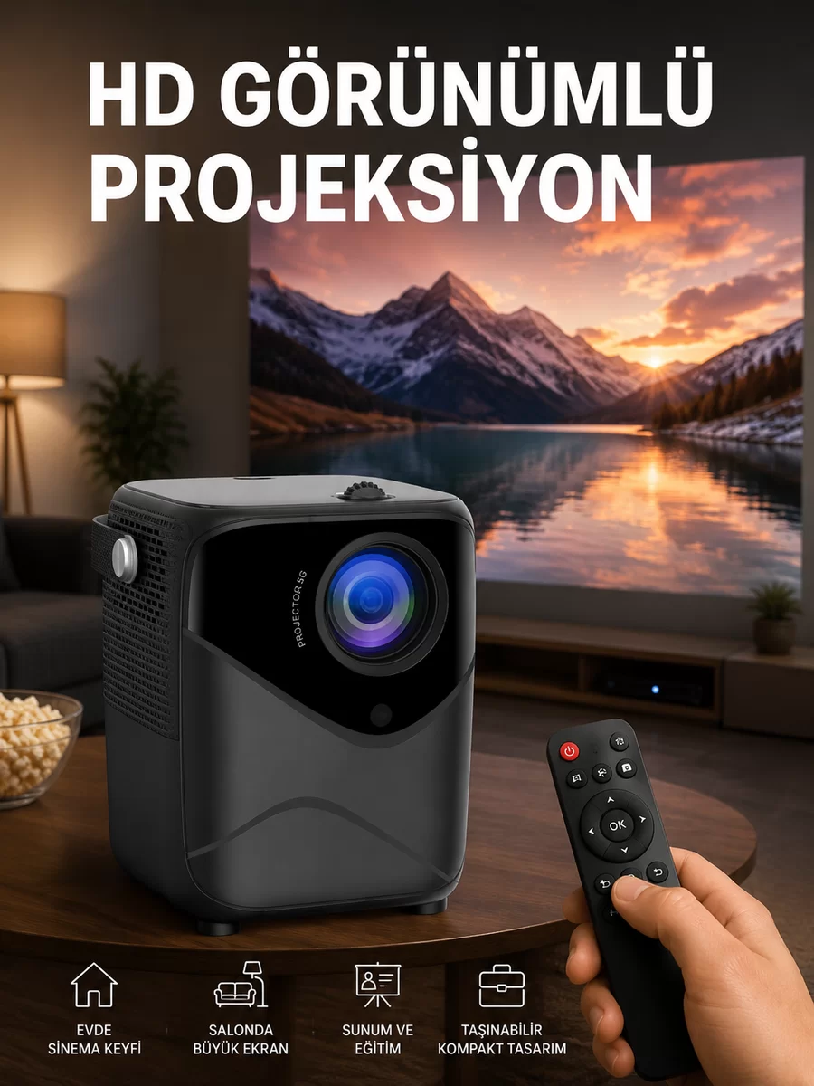 Yüksek HD Görünümlü Taşınabilir Projeksiyon Cihazı 1 Yüksek HD Görünümlü Taşınabilir Projeksiyon Cihazı