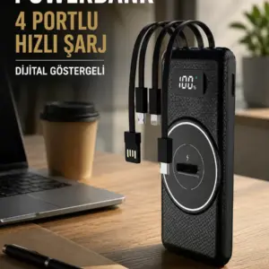 Hızlı Şarj Dijital Göstergeli Powerbankli Çoklu Şarj Özelliği