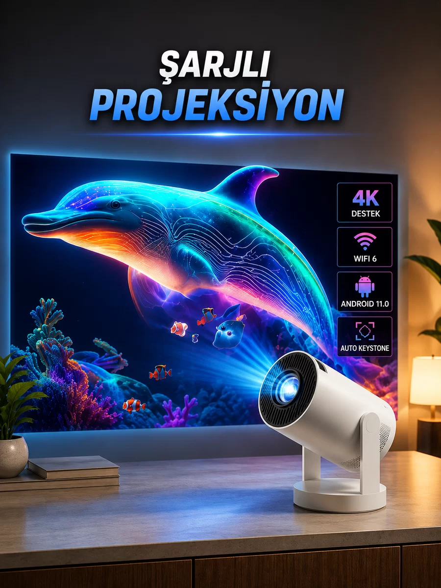 Taşınabilir Sinema Oyun Projektörü Akıllı Projeksiyon Android 11 1 Taşınabilir Sinema Oyun Projektörü Akıllı Projeksiyon Android 11