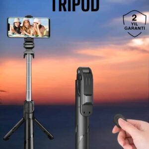 Tripod Kablosuz Bluetooth Bağlantılı Selfie Çubuğu 360 Derece Dönebilen