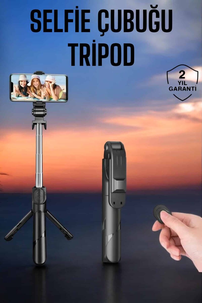 Tripod Kablosuz Bluetooth Bağlantılı Selfie Çubuğu 360 Derece Dönebilen 1 Tripod Kablosuz Bluetooth Bağlantılı Selfie Çubuğu 360 Derece Dönebilen