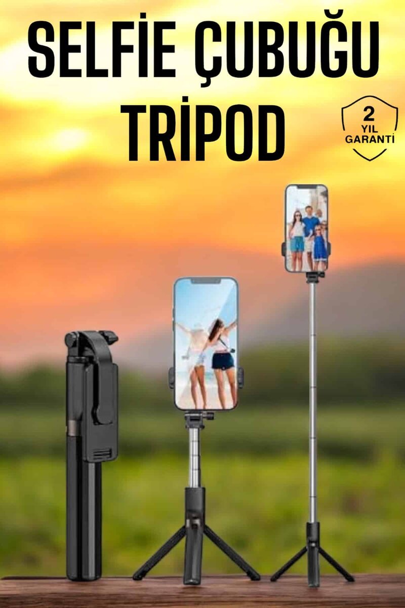 Selfie Çubuğu Tripod Kumandalı Telefon Tutucu Siyah 1 Selfie Çubuğu Tripod Kumandalı Telefon Tutucu Siyah