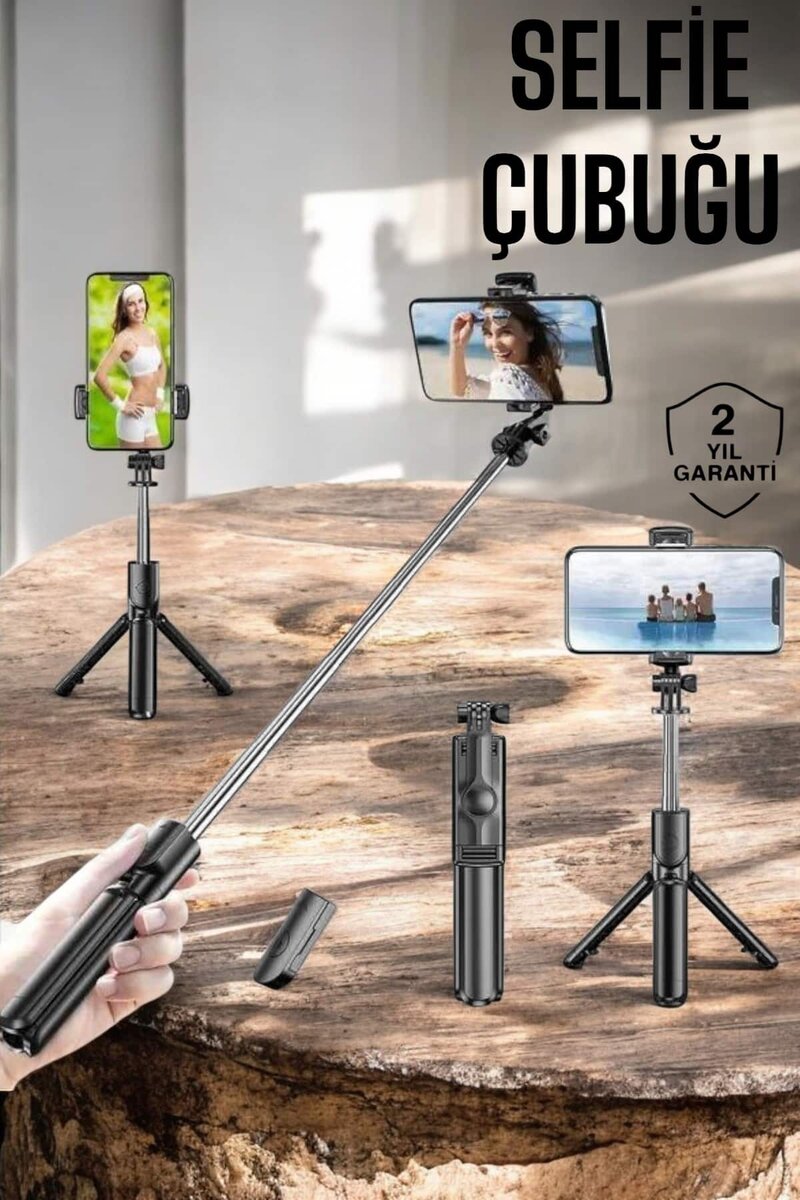 Kumandalı Tripod Telefon Tutucu Selfie Çubuğu 360 Derece Dönebilen 1 Kumandalı Tripod Telefon Tutucu Selfie Çubuğu 360 Derece Dönebilen