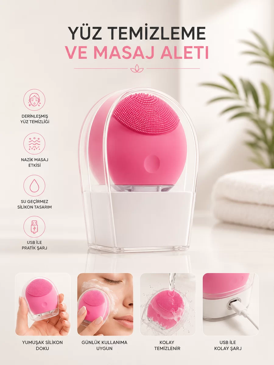 Yüz Temizleme Ve Masaj Aleti Tüm Cilt Tipleri İçin Uygun Kan Dolaşımını Artıran 1 Yüz Temizleme Ve Masaj Aleti Tüm Cilt Tipleri İçin Uygun Kan Dolaşımını Artıran