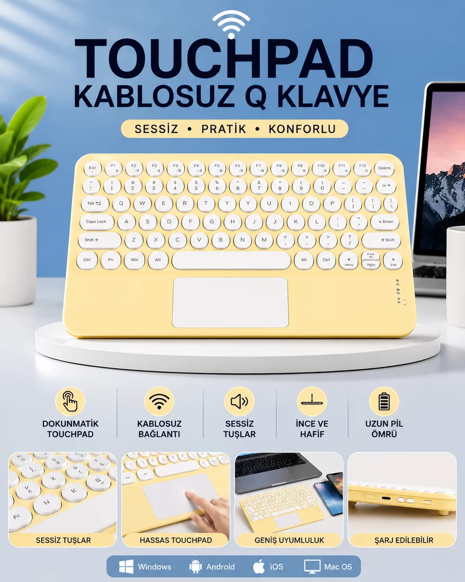 Touchpad Tüm Cihazlara Uyumlu Bluetooth Klavye Touchpad Slim Kablosuz Wifi Q Klavye 1 Touchpad Tüm Cihazlara Uyumlu Bluetooth Klavye Touchpad Slim Kablosuz Wifi Q Klavye