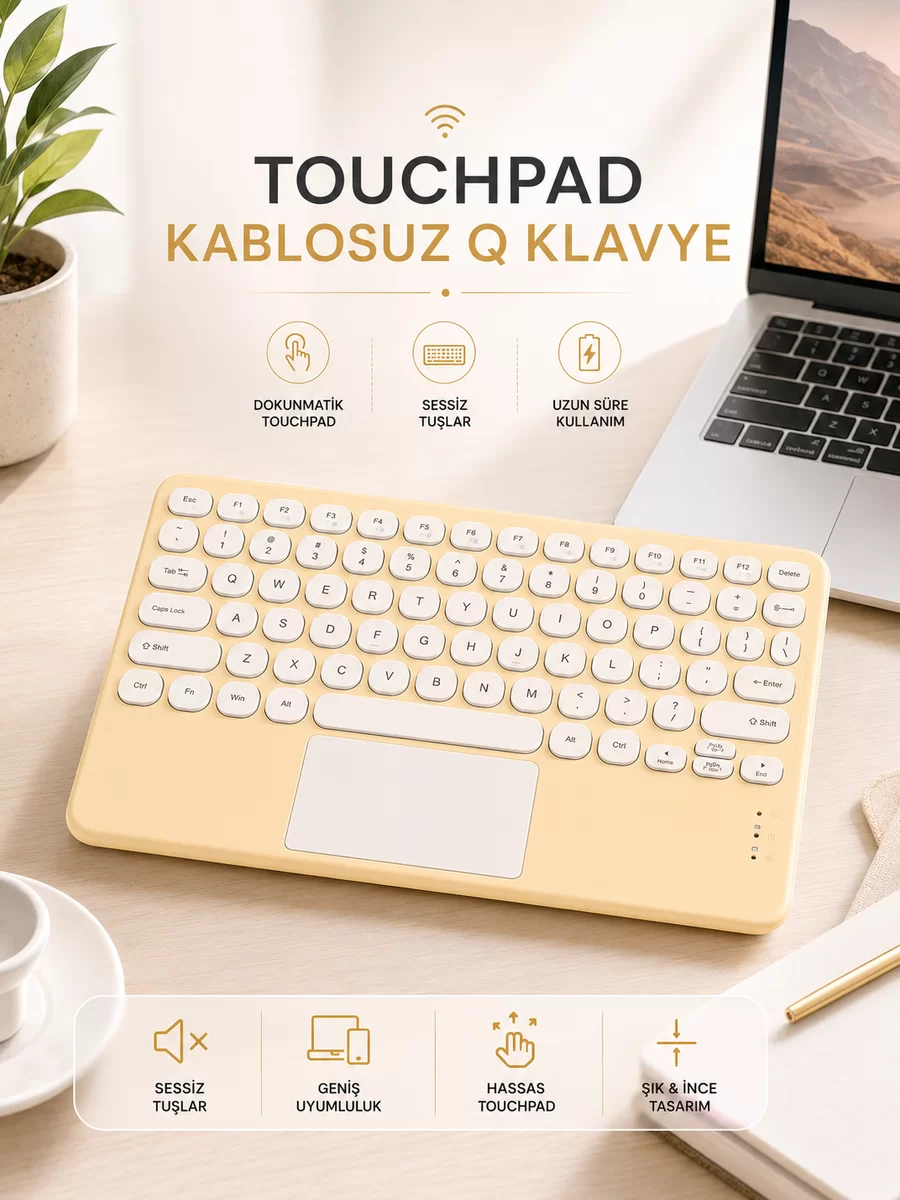 Android ve İOS Uyumlu Bluetooth Klavye Touchpad Slim Kablosuz Wifi Q Klavye 1 Android ve İOS Uyumlu Bluetooth Klavye Touchpad Slim Kablosuz Wifi Q Klavye