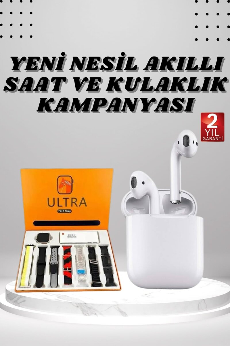 7 Kordonlu Akıllı Saat Ve 2.Nesil Kulaklık Yüksek Ses Kaliteli Uzun Pil Ömrü 1 7 Kordonlu Akıllı Saat Ve 2.Nesil Kulaklık Yüksek Ses Kaliteli Uzun Pil Ömrü