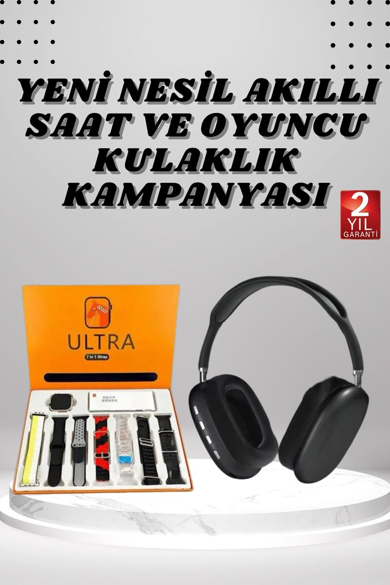 Boyun Bantlı Kulaklık ve 7 Kordonlu Yeni Nesil Akıllı Saat Kampanyası Yüksek Ses Kaliteli 1 Boyun Bantlı Kulaklık ve 7 Kordonlu Yeni Nesil Akıllı Saat Kampanyası Yüksek Ses Kaliteli