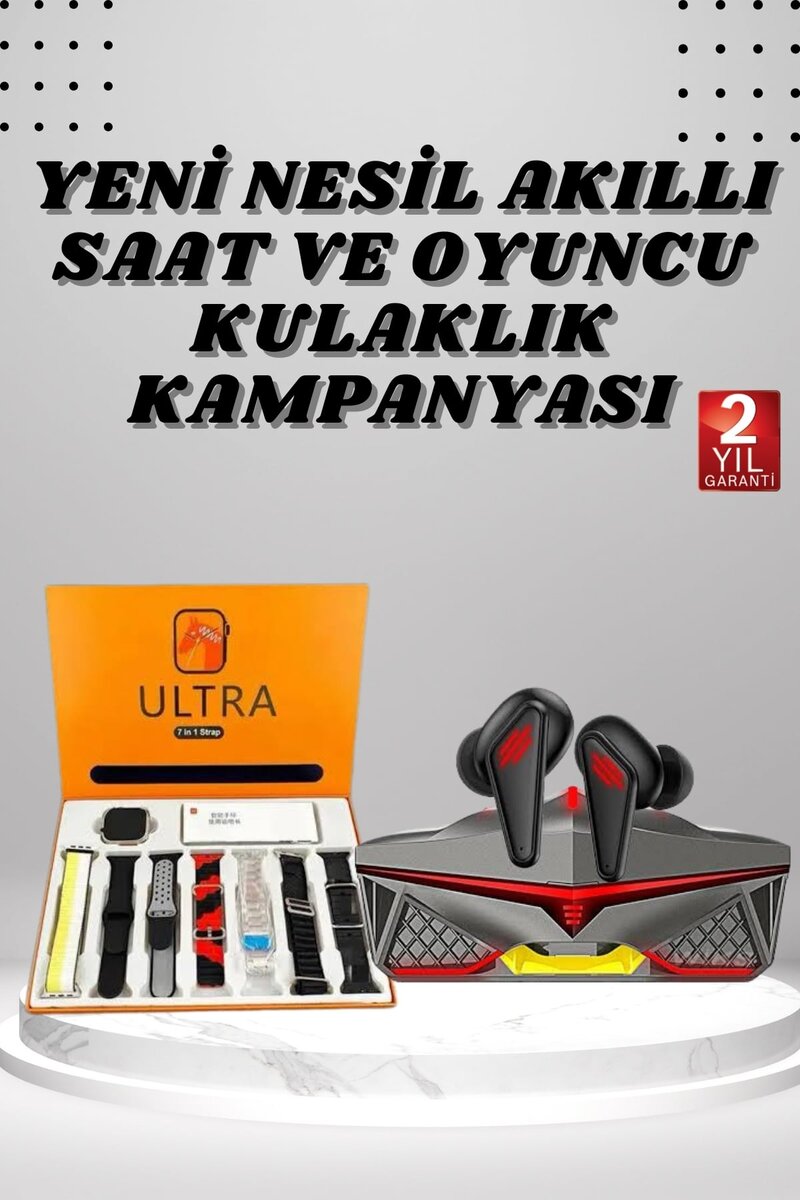 7 Kordonlu Akıllı Saat Ve Oyuncu Kulaklığı Bluetooth Bağlantılı Android ve İOS Uyumlu 1 7 Kordonlu Akıllı Saat Ve Oyuncu Kulaklığı Bluetooth Bağlantılı Android ve İOS Uyumlu