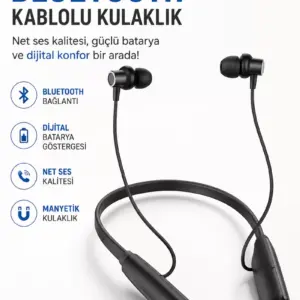 Dijital Batarya Göstergeli Bluetooth Özellikli Boyun Askılı Kulaklık