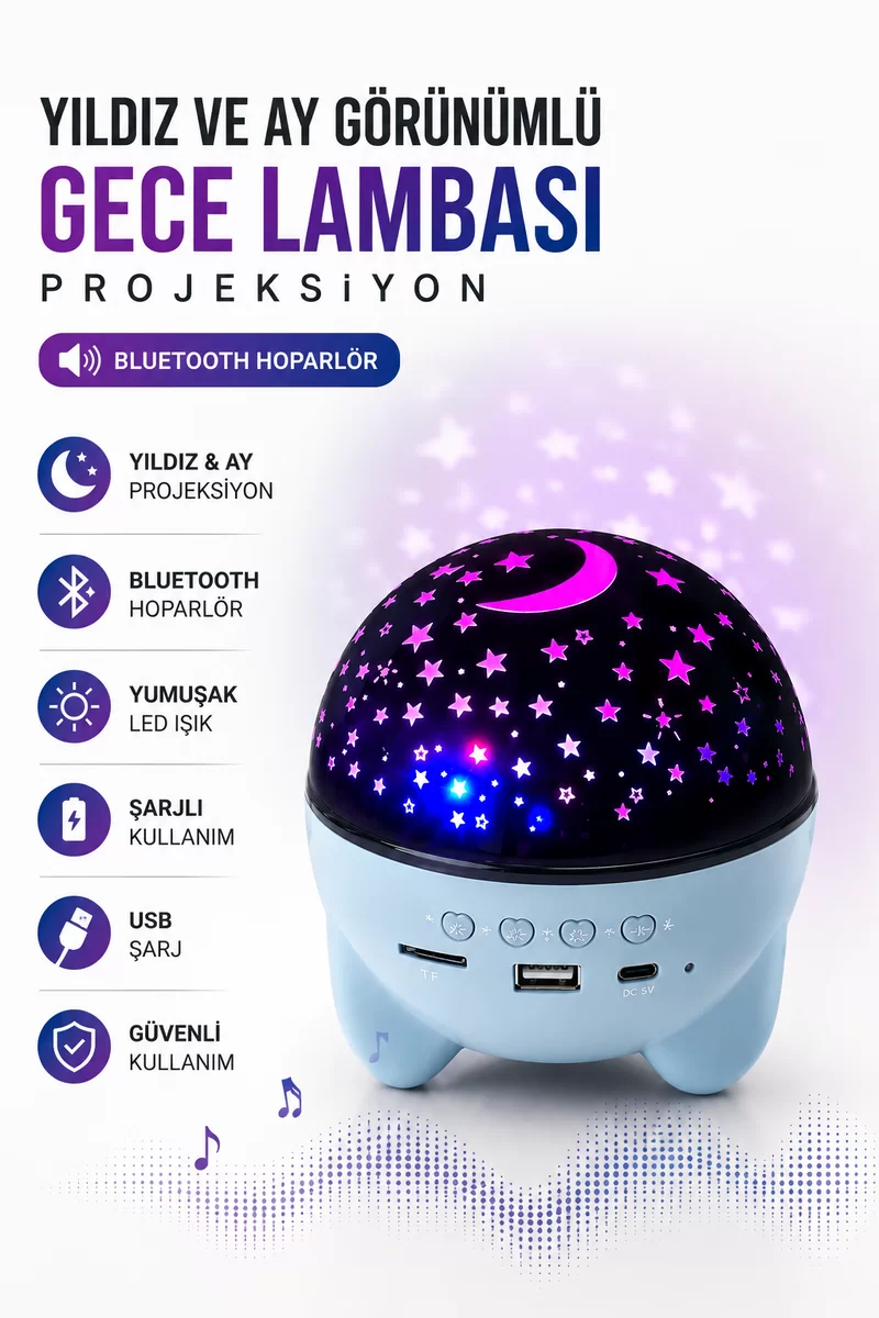 Gökyüzü Temalı Bluetooth Ve Hoparlörlü Şarjlı Çocuk Gece Lambası 1 Gökyüzü Temalı Bluetooth Ve Hoparlörlü Şarjlı Çocuk Gece Lambası