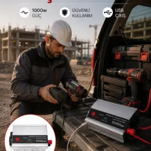 Araç Aküsünden Güvenli Elektrik Sağlayan 1000 Watt İnverter