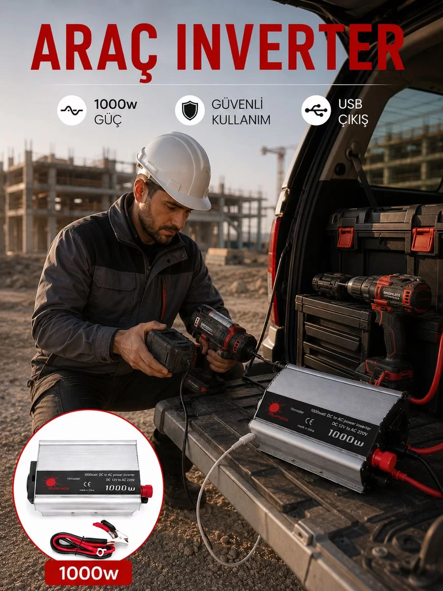 Araç Aküsünden Güvenli Elektrik Sağlayan 1000 Watt İnverter 1 Araç Aküsünden Güvenli Elektrik Sağlayan 1000 Watt İnverter