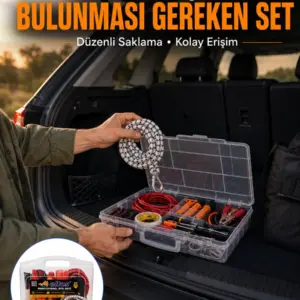 27 Parça Oto Güvenlik ve Bakım Seti Şeffaf Taşıma Kutulu Araç Ekipman Çantasız