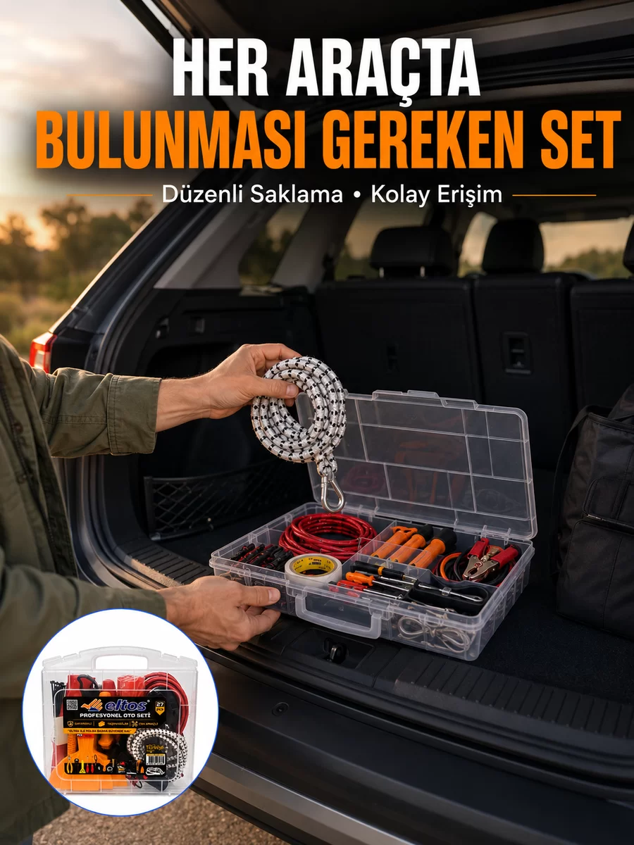 27 Parça Oto Güvenlik ve Bakım Seti Şeffaf Taşıma Kutulu Araç Ekipman Çantasız 1 27 Parça Oto Güvenlik ve Bakım Seti Şeffaf Taşıma Kutulu Araç Ekipman Çantasız