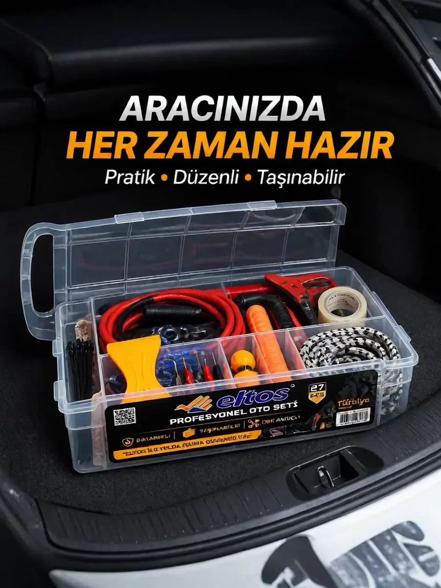 Çok Amaçlı 27 Parça Araç Acil Durum Ekipman Seti Düzenli Taşıma Kutulu 1 Çok Amaçlı 27 Parça Araç Acil Durum Ekipman Seti Düzenli Taşıma Kutulu