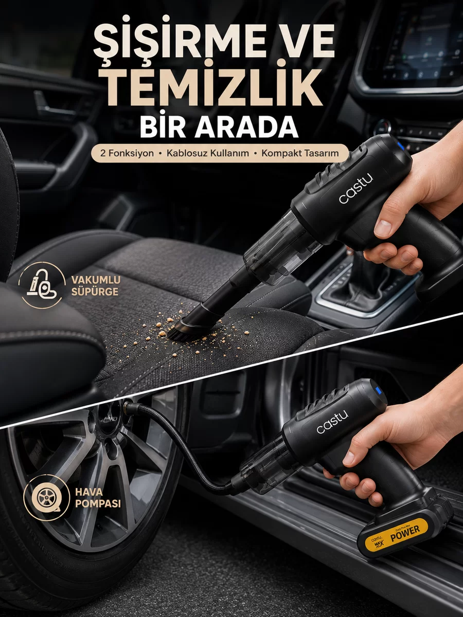 Kablosuz Hava Pompası ve Vakumlu El Süpürgesi 1 Kablosuz Hava Pompası ve Vakumlu El Süpürgesi