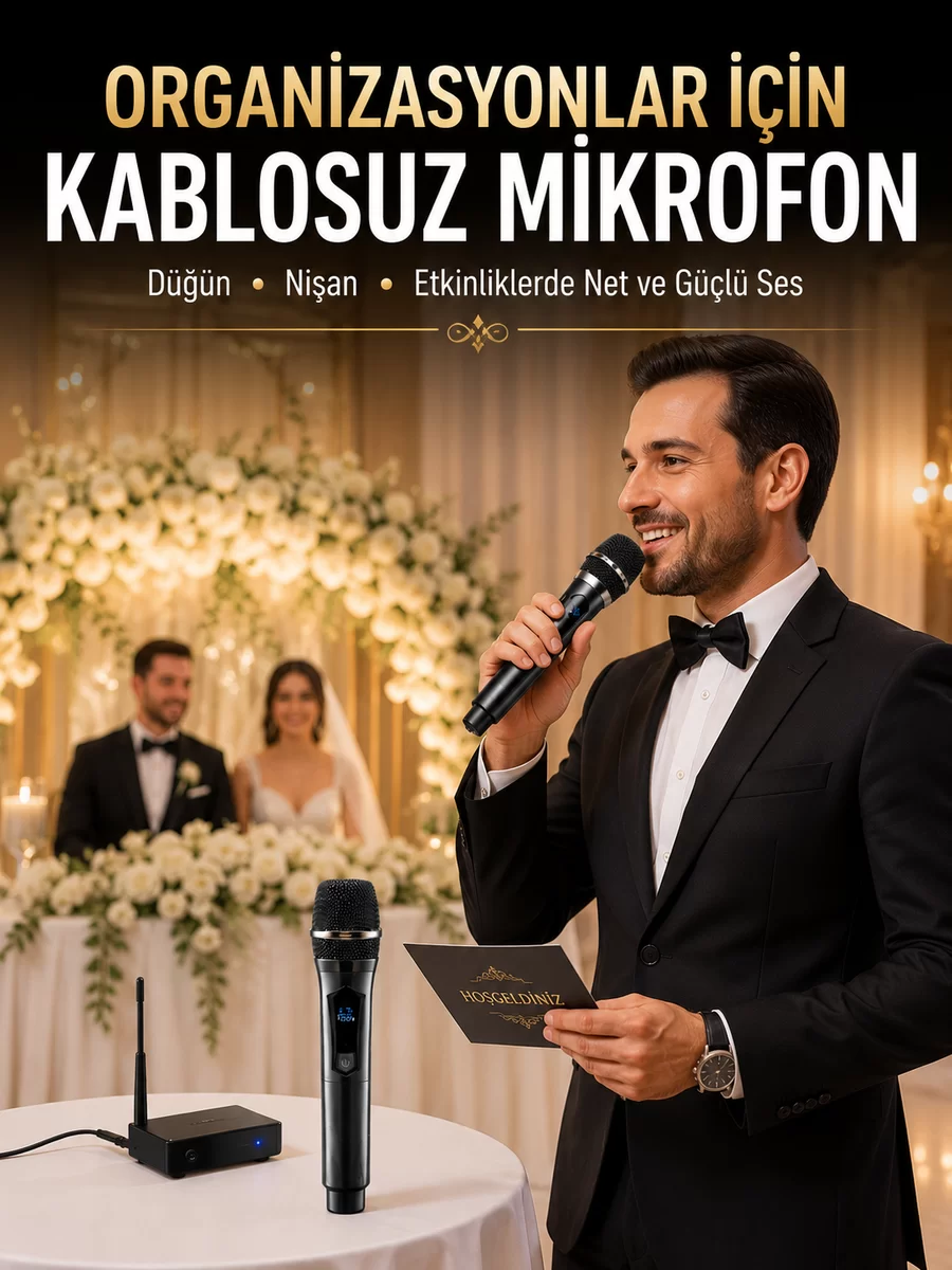 Yeni Nesil Kablosuz El Mikrofonu Seti Dijital Ekranlı Çift Mikrofonlu 1 Yeni Nesil Kablosuz El Mikrofonu Seti Dijital Ekranlı Çift Mikrofonlu