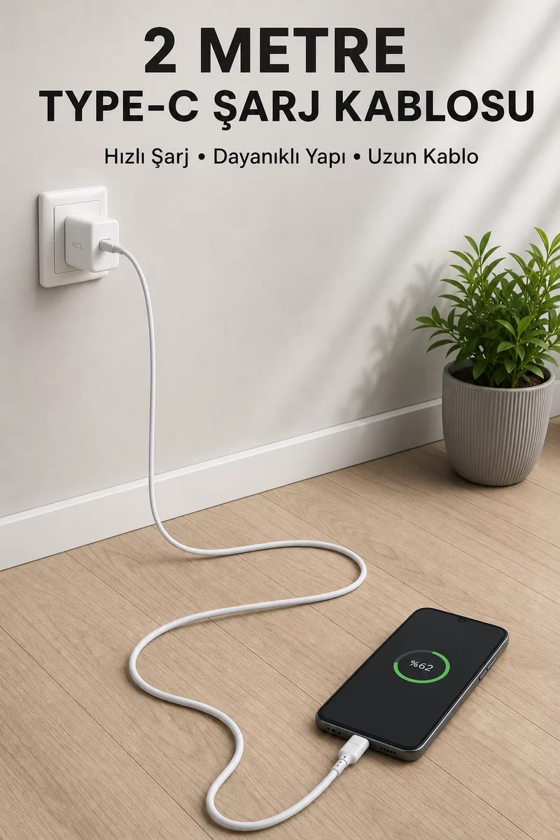 USB-A to Type-C 2 Metre Hızlı Şarj Kablosu 1 USB-A to Type-C 2 Metre Hızlı Şarj Kablosu
