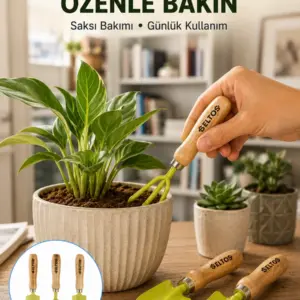 Ahşap Saplı Mini Bahçe El Aleti Seti Saksı ve Çiçek Bakım Seti