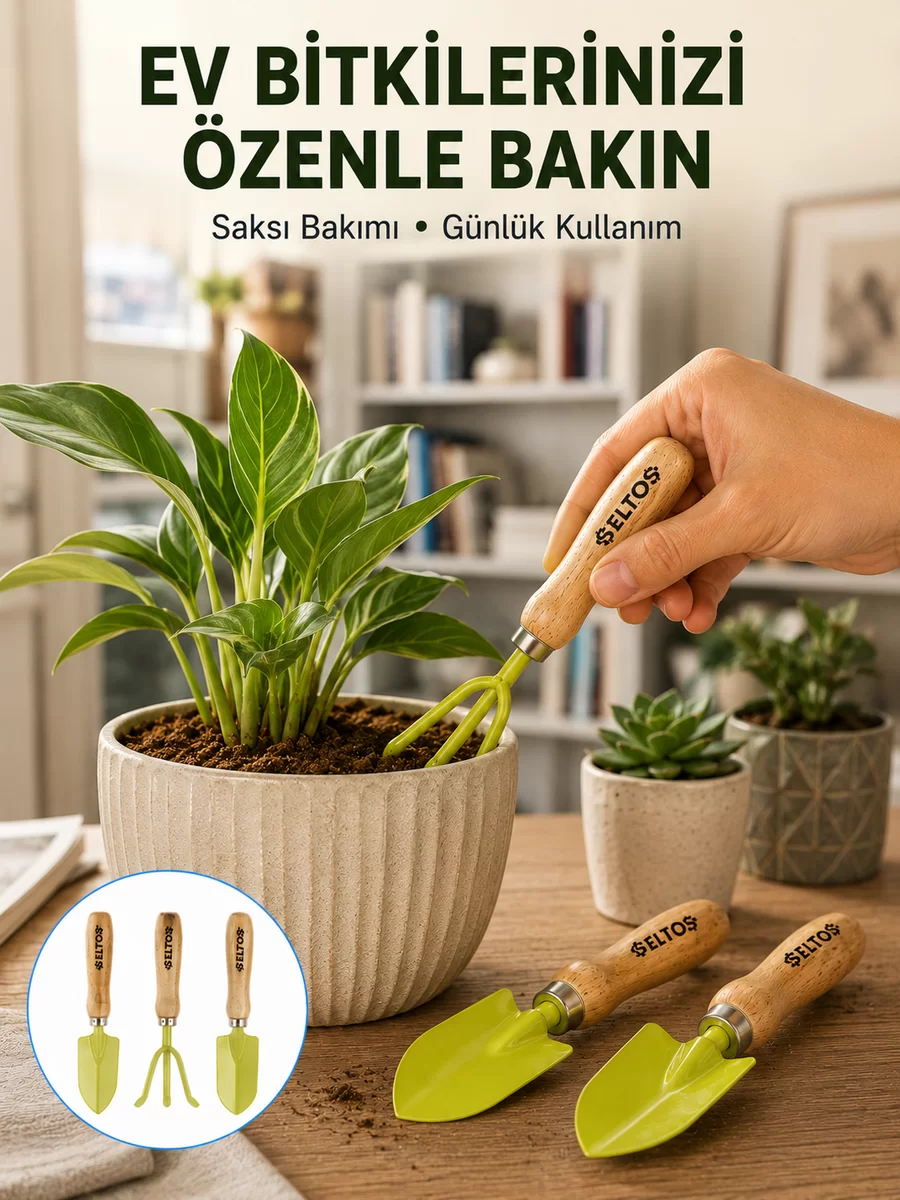 Ahşap Saplı Mini Bahçe El Aleti Seti Saksı ve Çiçek Bakım Seti 1 Ahşap Saplı Mini Bahçe El Aleti Seti Saksı ve Çiçek Bakım Seti