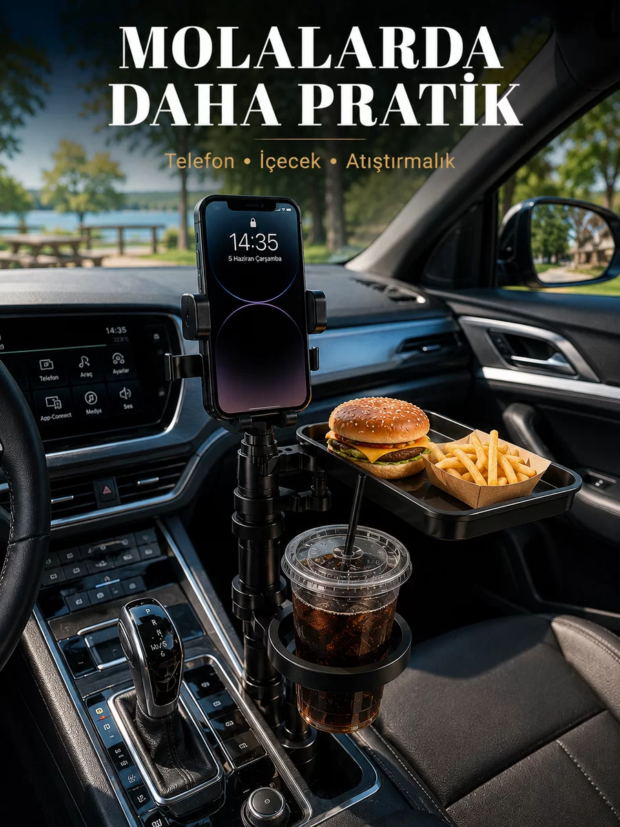 Çok Amaçlı Araç Organizeri Telefon Tutucu ve Bardaklık Aparatı 1 Çok Amaçlı Araç Organizeri Telefon Tutucu ve Bardaklık Aparatı