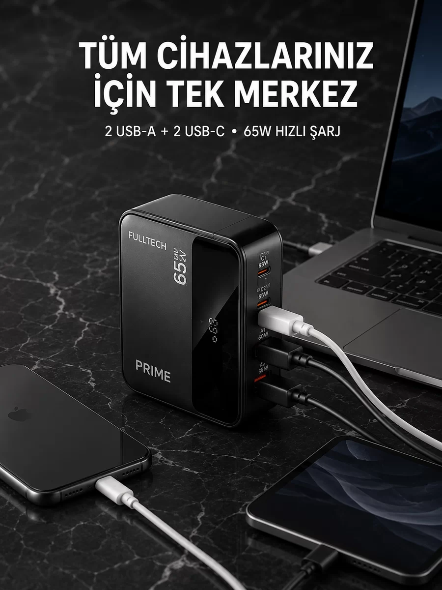 4 Portlu GaN Masaüstü Hızlı Şarj İstasyonu 1 4 Portlu GaN Masaüstü Hızlı Şarj İstasyonu