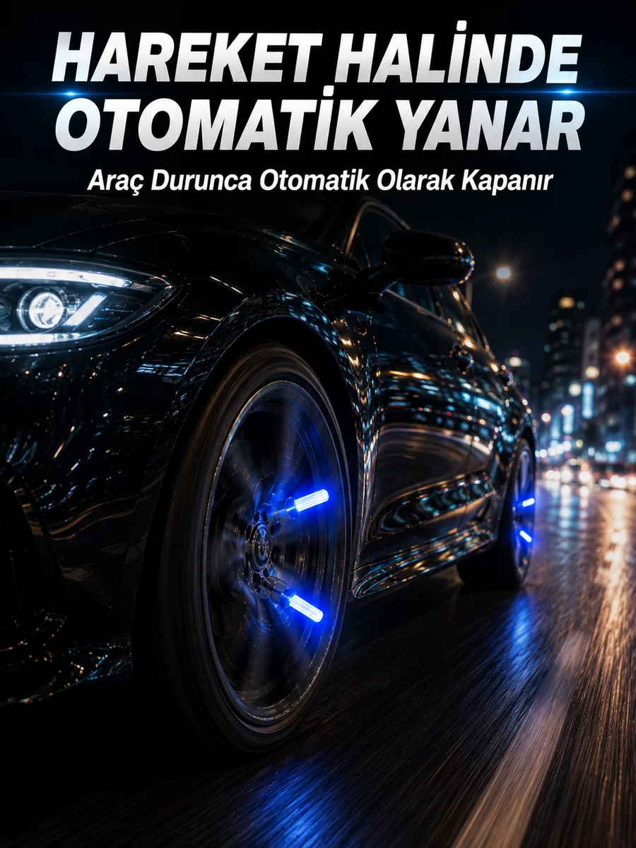 Hareketle Yanan LED Sibop Işığı 4'lü Araç Lastik Lambası 1 Hareketle Yanan LED Sibop Işığı 4'lü Araç Lastik Lambası